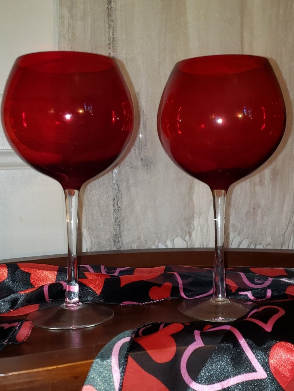 Pair of Ruby Red Stemmed Wine Goblets
